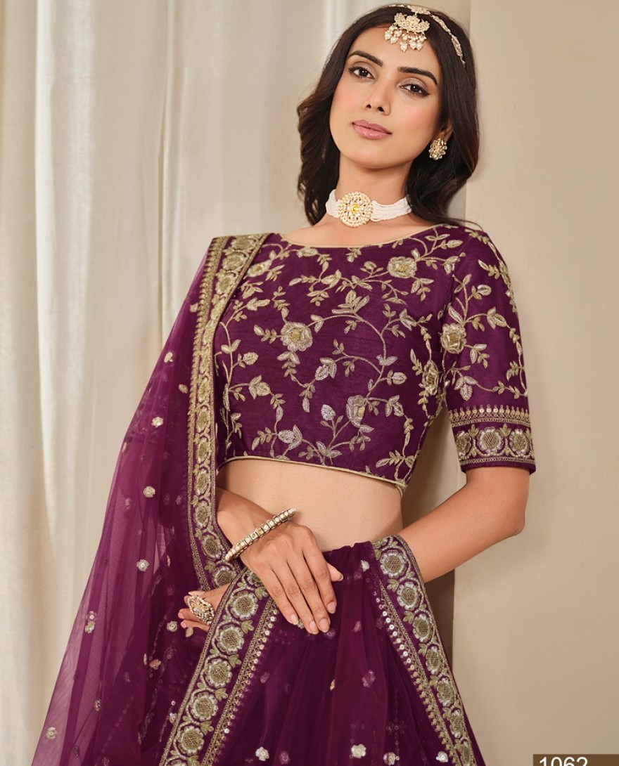1062-purple - Indian Ethnic Wedding Wear Purple Lengha Party Bridal Bollywood Lehenga Choli Designer